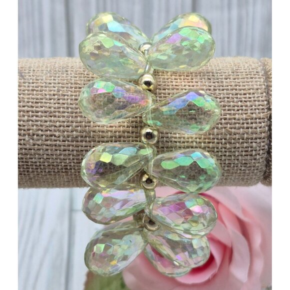 AB Aurora Borealis Crystal Dangle Teardrop Cha Cha Stretch Bracelet Statement - Picture 7 of 8